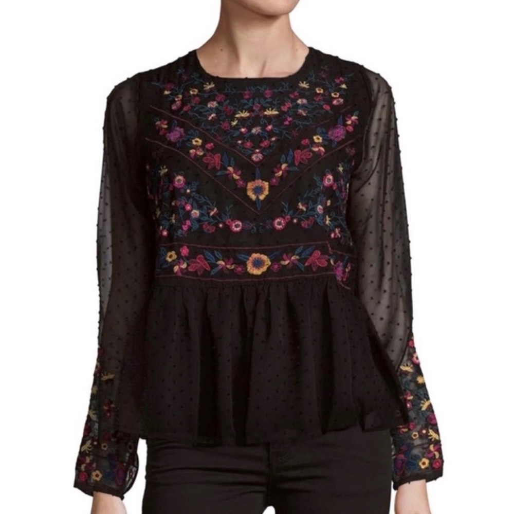 Anthropologie Allison NY Black Embroidered Blouse